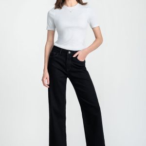 Quần Jeans Ống Rộng Màu Đen FWJN25SS09C